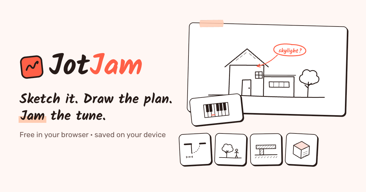 JotJam - a free browser sketch pad, floor plan tool and piano/drums recorder